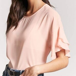 Forever 21 Elegant Women's Pink Flutter Sleeve Top